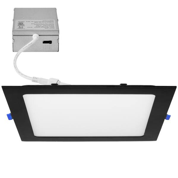 Maxxima 8 in. Slim Square Recessed LED Downlight Black Trim