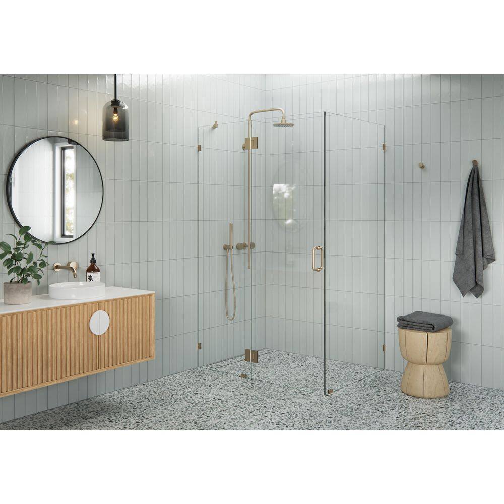 47 in. W x 38 in. D x 78 in. H Pivot Frameless Corner Shower Enclosure in Brushed Bronze Finish with Clear Glass price history on PriceWatchPro