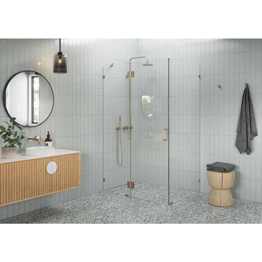 48 in. W x 37 in. D x 78 in. H Pivot Frameless Corner Shower Enclosure in Brushed Bronze Finish with Clear Glass price history on PriceWatchPro