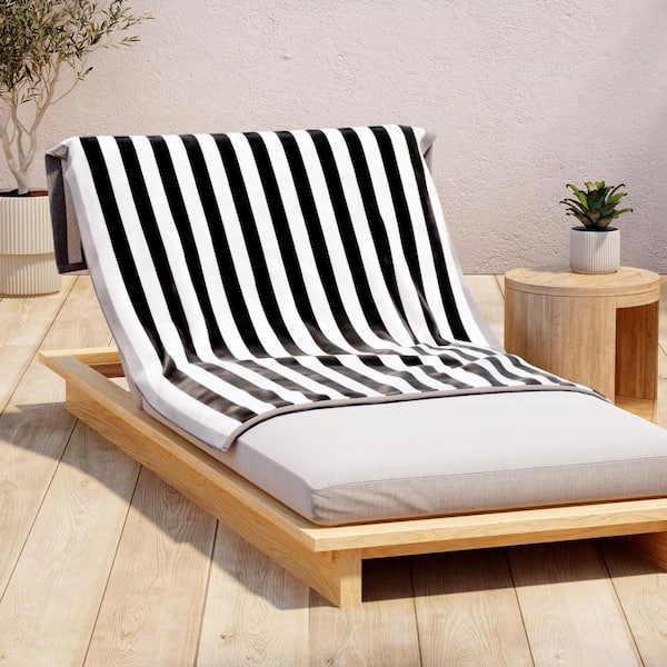 Black / Grey 100% Cotton Stripe Border Oversized Beach and Pool Towels
