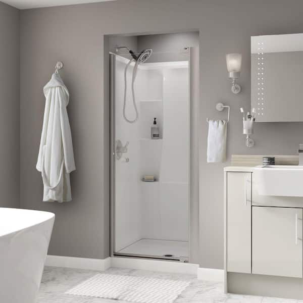 Delta Contemporary 33 in. W x 64-3/4 in. H Semi-Frameless Pivot Shower Door in Nickel with 1/4 in. Tempered Clear Glass