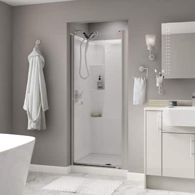 Lyndall Contemporary 33 in. to 36 in. W x 64-3/4 in. H Semi-Frameless Pivot Shower Door, Nickel with Clear Glass