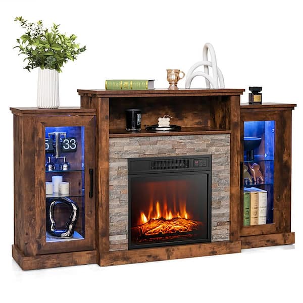 Boyel Living Brown TV Stand Fits TVs up to 65 in. with Fireplace and 16-Color Led Lights