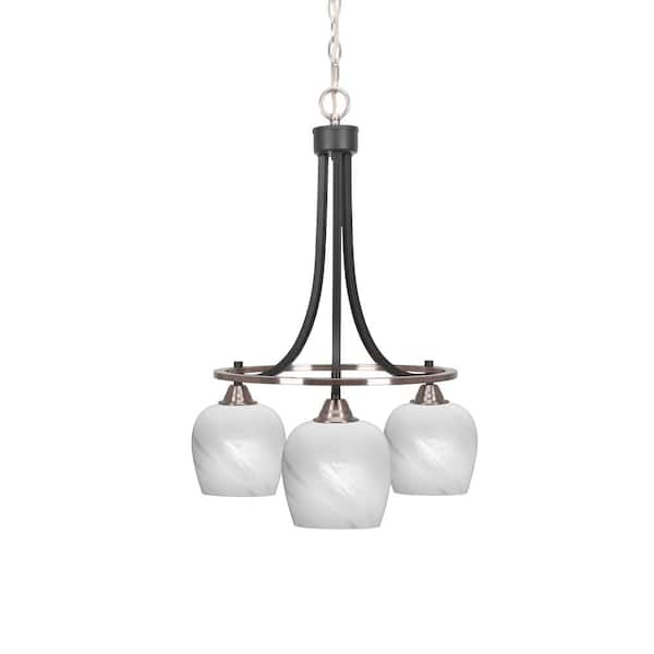 Unbranded Madison 3-Light Matte Black and Brushed Nickel Round Chandelier with 6 in. White Marble Glass Shades, No bulbs included