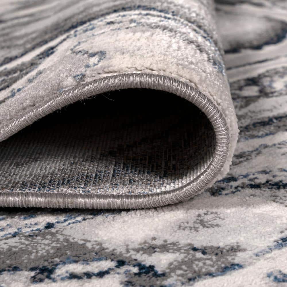 Gray and Blue Abstract Marbled 8' x 10' Synthetic Area Rug