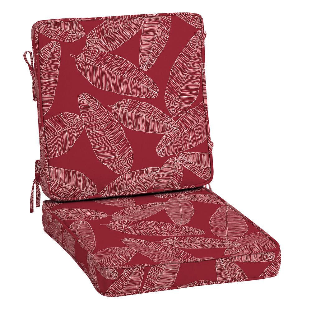 Arden Selections ProFoam 20 in. x 20 in. Outdoor High Back Chair Cushion in Red Leaf Palm