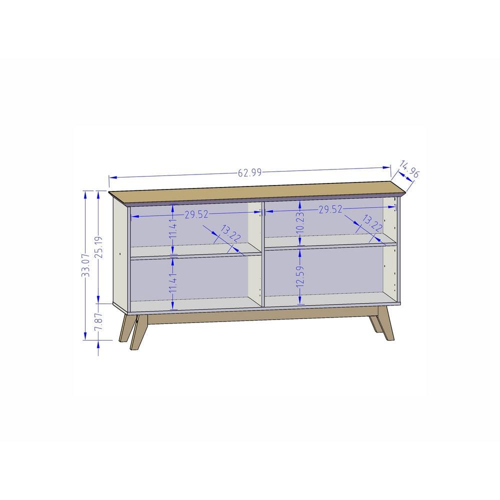 63" White Solid Wood Mid-Century Modern Sideboard