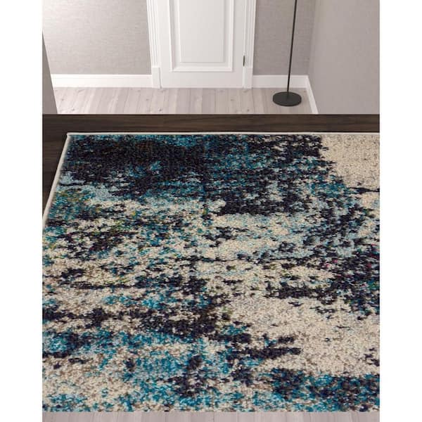 2 ft.x 10 ft. Blue Abstract Washable Area Rug