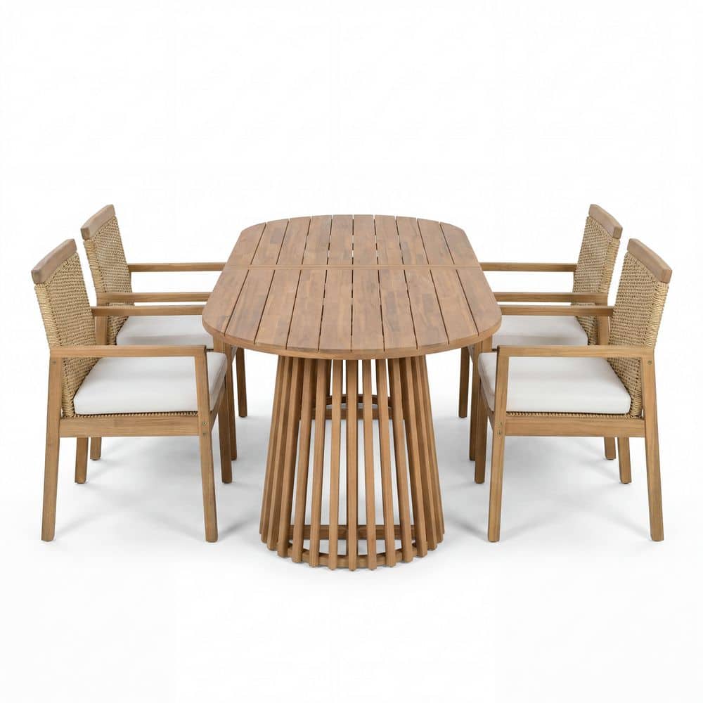 Maralyn 5-Piece Acacia Wood Patio Outdoor Dining Set with Beige Cushions, PE Wicker Back Chairs and Oval Table price history on PriceWatchPro
