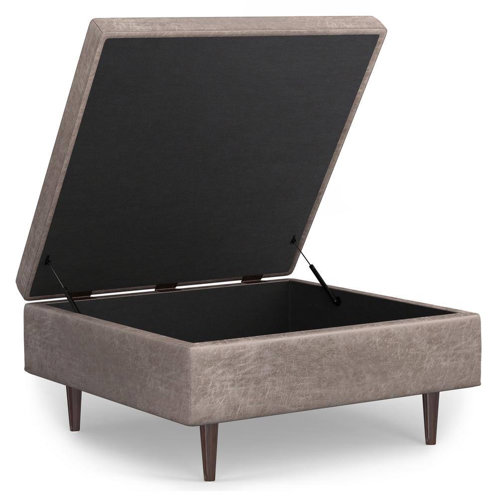 Shay 38" Distressed Grey Taupe Faux Leather Tufted Cocktail Ottoman