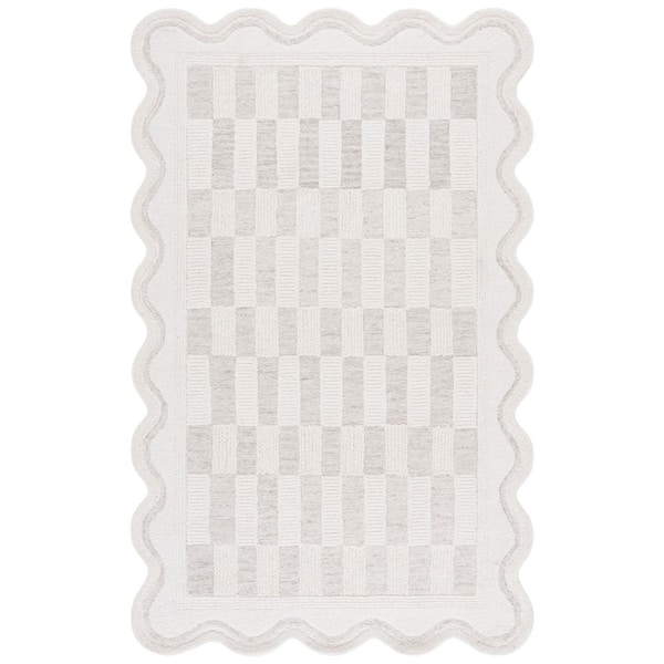 Ebony 8 ft. x 10 ft. Specialty Beige/Ivory Checkered Border Area Rug