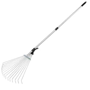 63 in. Adjustable Steel Handle, Steel Garden Leaf Rake with 15 Expandable Teeth and Rust, Corroison-Resistant