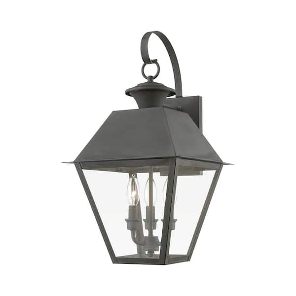 Livex Lighting Wentworth Charcoal Outdoor Hardwired Large 2-Light Wall Lantern Sconce with Clear Glass