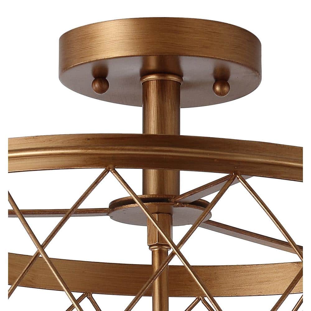 Antiqued Gold 15" Metal Drum LED Flush Mount Light