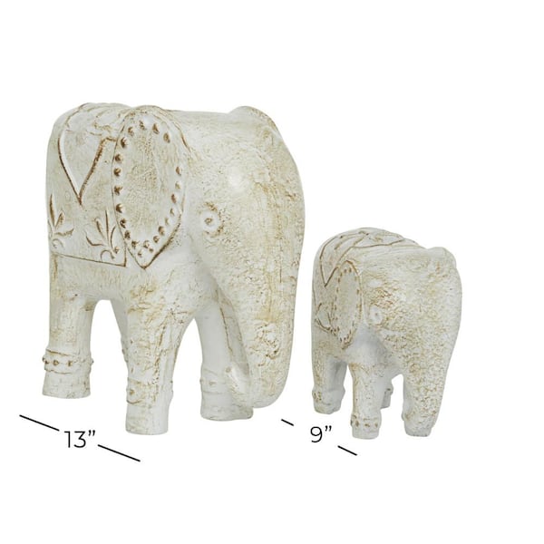 White Ceramic Elephant Sculpture (Set of 2)