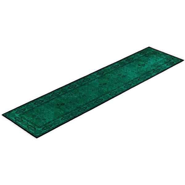Overdyed Green 2 x 11 Wool Indoor Area Rug