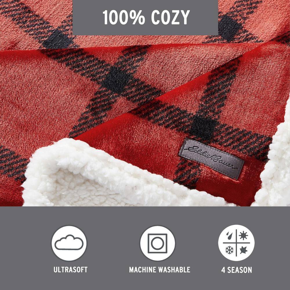 Red Plaid Reversible Sherpa Fleece Throw Blanket