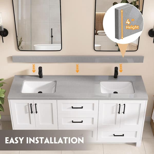 Zeafive 72 in. W x 22 in. D Engineered Stone Marble White