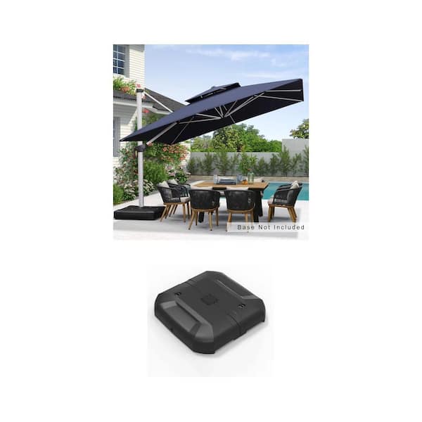 12 ft. Square Double-Top Navy Blue Cantilever Umbrella and 330 lbs. Weighted Base Combo