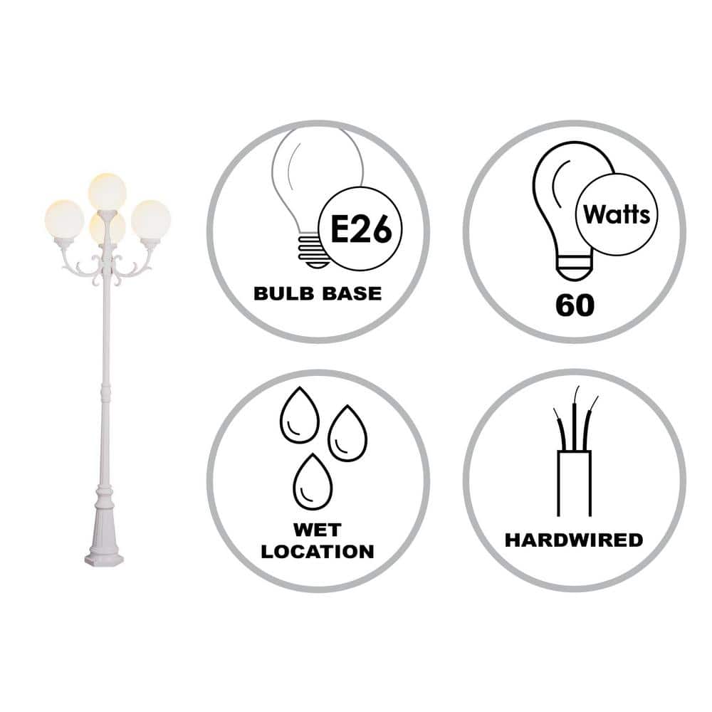 Classic White Cast Aluminum Outdoor Lamp Post - 89" Height