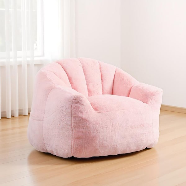 41.4 in. W Pink Faux Fur Medium Bean Bag for Living Room, Bedroom