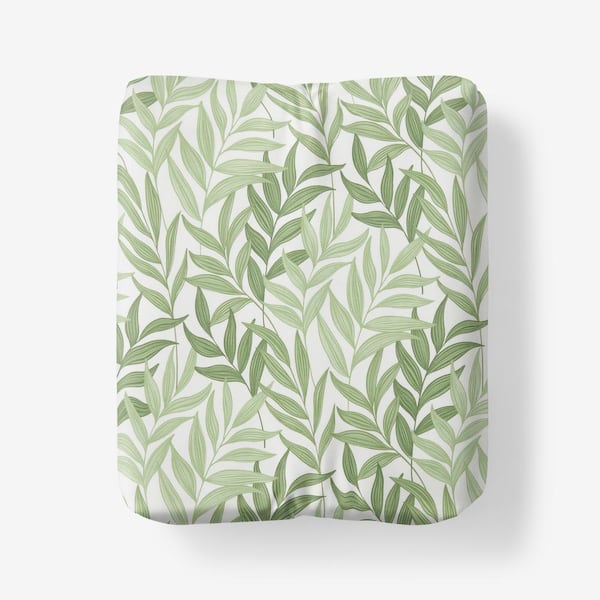 The Company Store Company Cotton Tulum Leaf Moss Green Floral Cotton Percale Twin Fitted Sheet