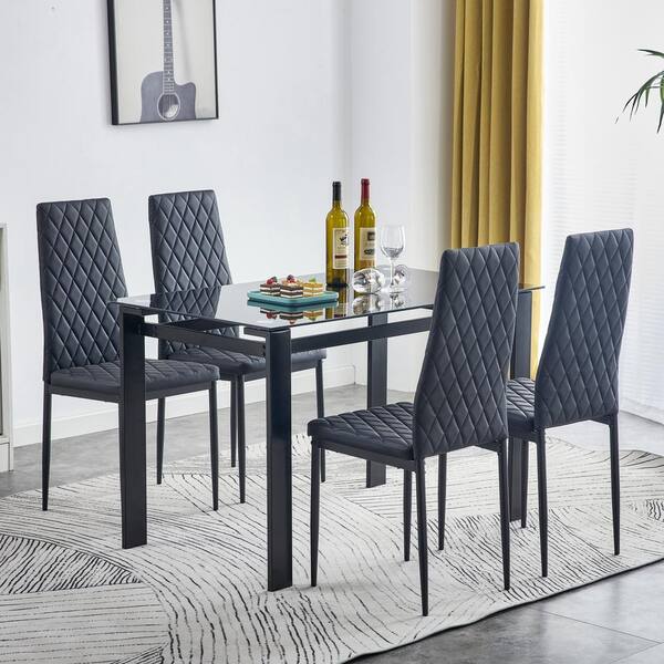 black faux leather dining chairs set of 4