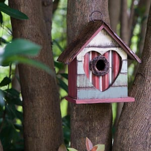 8.75 in. H Distressed Solid Wood Birdhouse with Heart