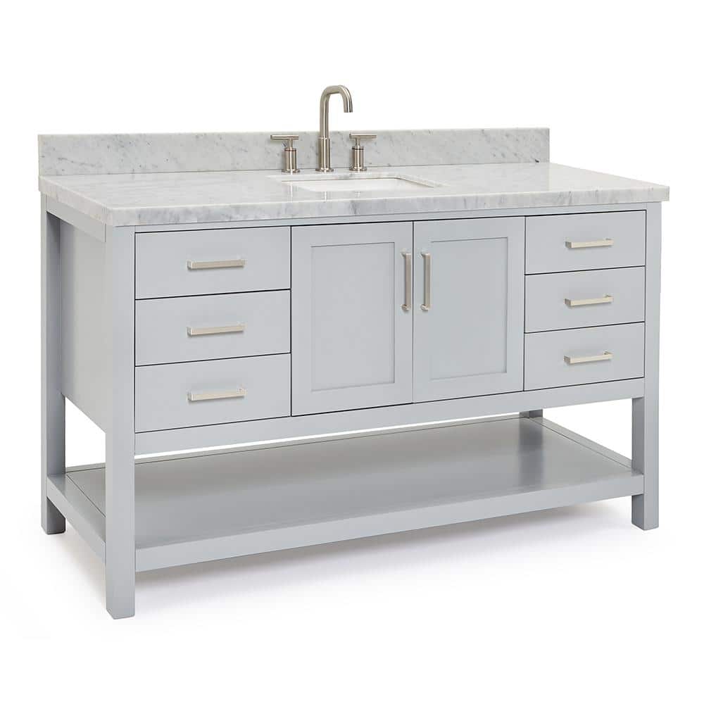 Magnolia 61" Gray Freestanding Double Basin Vanity with Carrara White Top
