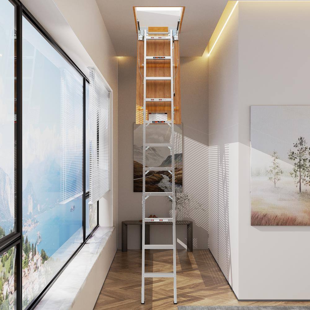 Heavy-Duty Aluminum Attic Ladder with Unfinished Wood Frame