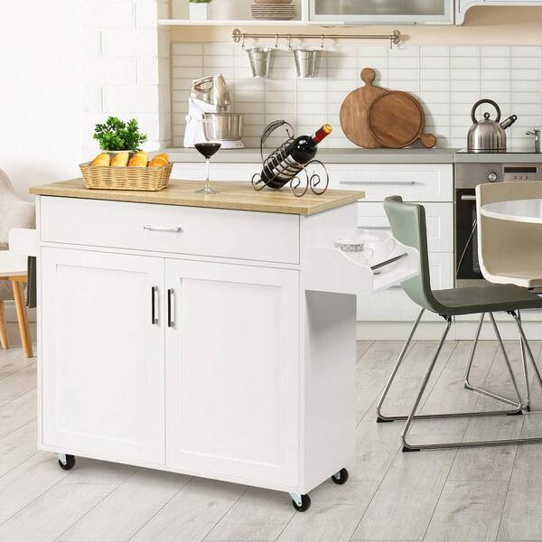 Kitchen Cupboard Table with Drawers and Cabinets, Wood Convertible Storage  Cabinet Table with Spice Rack, Handle, Caster and Extensible Table Top for