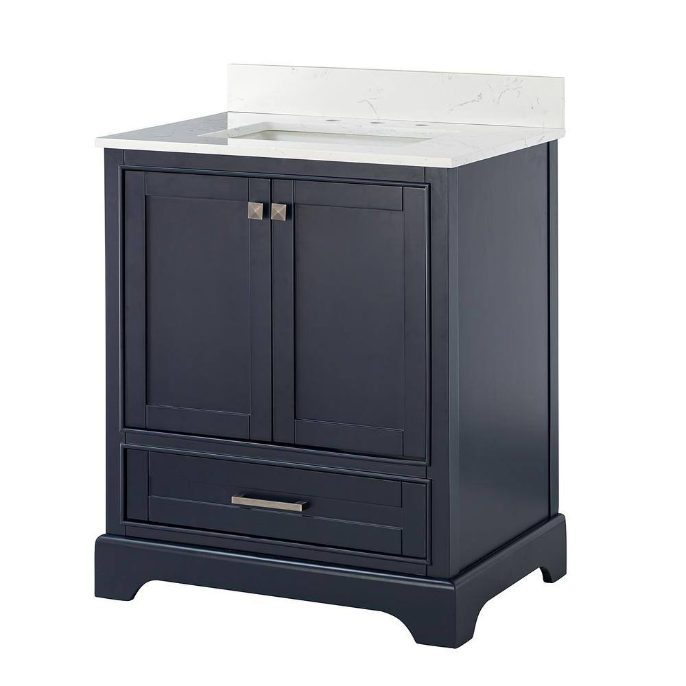 30 in. W x 22 in. D x 35.6 in. H Single Bathroom Vanity Set in Navy with Wh