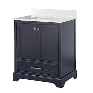 30 in. W x 22 in. D x 35.6 in. H Single Bathroom Vanity Set in Navy with White Cultured Marble Top
