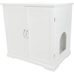 XL Wooden Litter Box Enclosure with Drawer, White