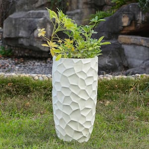 12 in. W x 22 in. H White Geometric Pattern Round Clay Decorative Pot