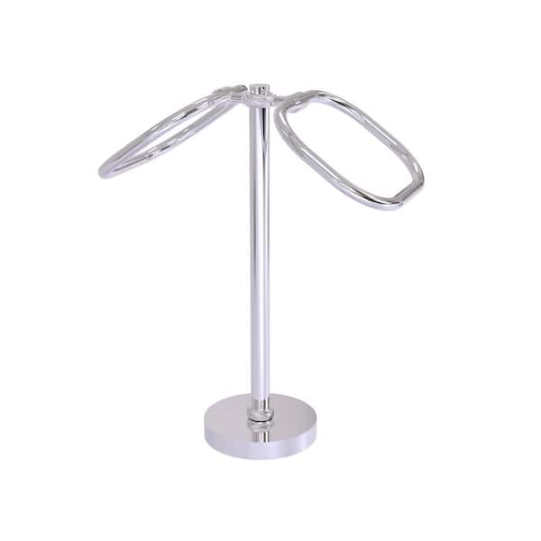 Allied Brass Freestanding 2-Ring Oval Towel Ring with Twisted Accents in Polished Chrome