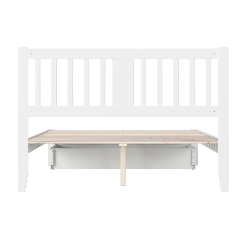 White Queen Wood Platform Bed with Storage Drawer and USB Charger