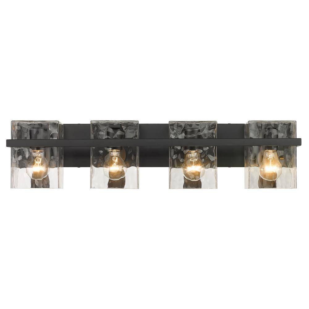 Bennington Matte Black 4-Light Vanity with Rippled Glass Shades