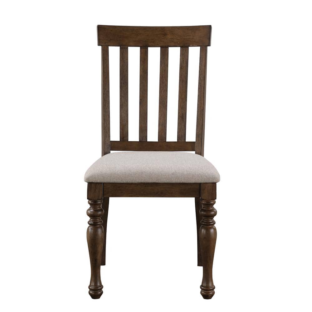 Brown Wood Farmhouse Side Chair with Upholstered Seat