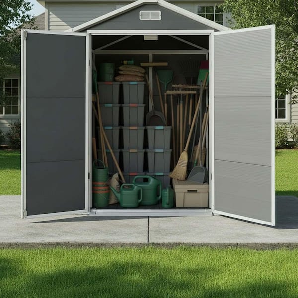 Zeus & Ruta 6 ft. W x 4 ft. Gray Outdoor Plastic Resin Storage