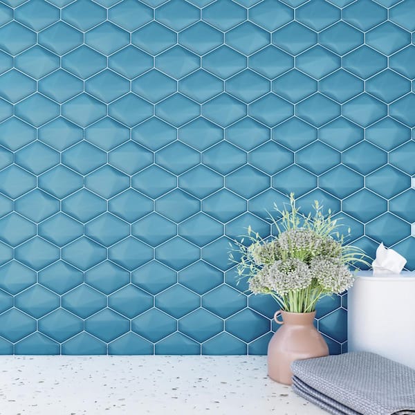Medley Diamond Coastal Blue 10.39 in. x 12.55 in. Glossy Ceramic Mosaic Wall Tile (0.9 sq. ft./Each)