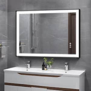 48 in. W x 32 in. H Rectangular Black Framed Anti-Fog LED Dimmable 3CCT Light Modern Wall Bathroom Vanity Mirror