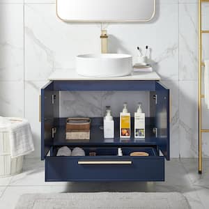 30 in. W x 20 in D. x 33 in. H Blue Bathroom Vnaity with White Slate Top and Single White Vanity Sink