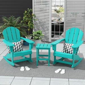 Laguna 3-Piece Fade Resistant Outdoor Patio HDPE Poly Plastic Adirondack Rocking Chairs and Side Table Set, Turquoise