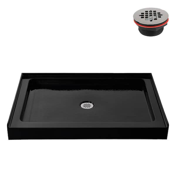 GB-2508-36-BL 48 in. x 36 in. Alcove Acrylic Shower Pan Base in Glossy Black with Center Drain, Drain Included