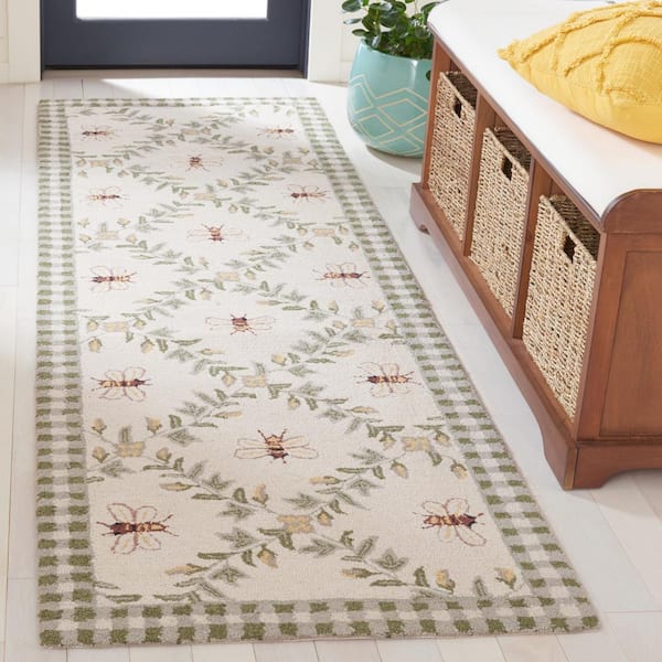 Chelsea Ivory/Green 3 ft. x 10 ft. Border Diamond Floral Runner Rug
