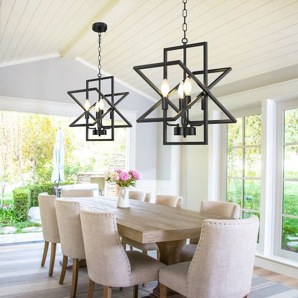 Rotalable 4-Light Vintage Black Modern Industrial Semi Flush Chandelier Light Fixture for Dining Room or Kitchen