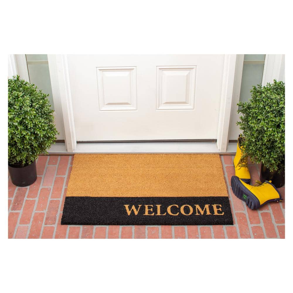 Modern Black Stripe Coir Doormat, 30" x 48"