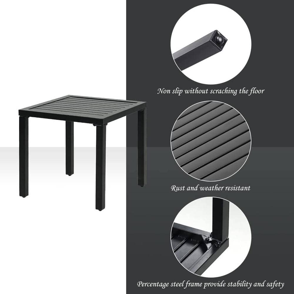Black Steel Square Outdoor Patio Side Table