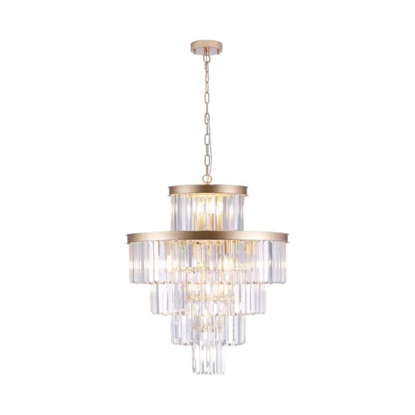 15-Light Gold Tier Crystal Chandelier 5-Tier Chandelier for Living Room Dining Room Entrance Hall Master bedroom